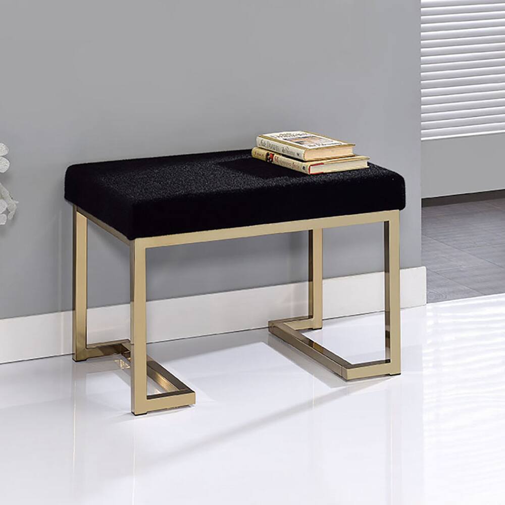 Alt View 1. Tiramisubest - Black and Champagne Ottoman with Metal Base - Black.