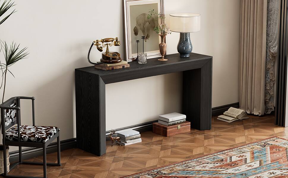 Back. TinyHomie - Mirod Elegant Console Table Fireplace Design Wood Veneer Top.