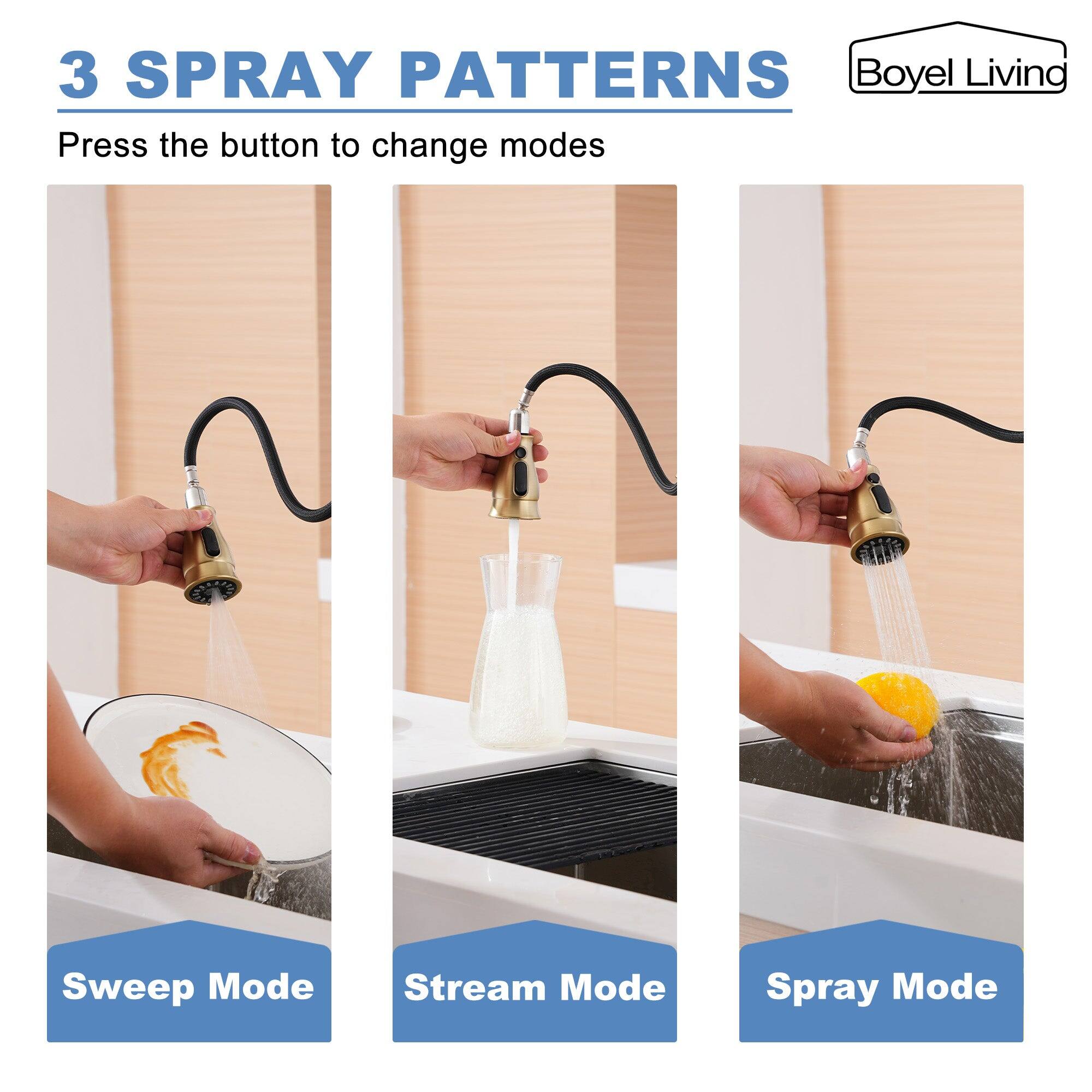 3 SPRAY PATTERNS
Boyel Living
Press the button to change modes
Sweep Mode
Stream Mode
Spray Mode