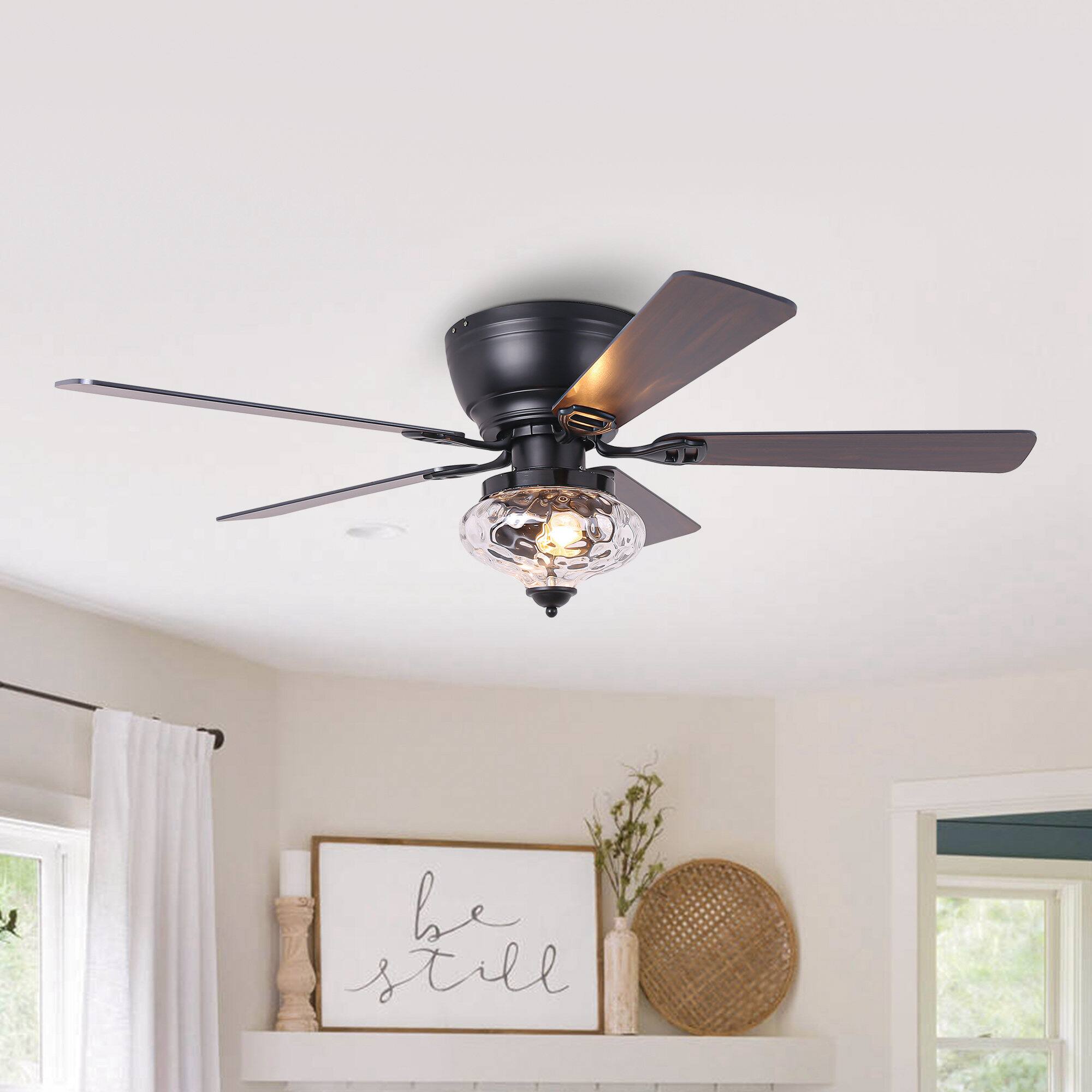 Parrot Uncle - 52" Traditional 5-blade Glass Low Profile Ceiling Fan with Remote - Black