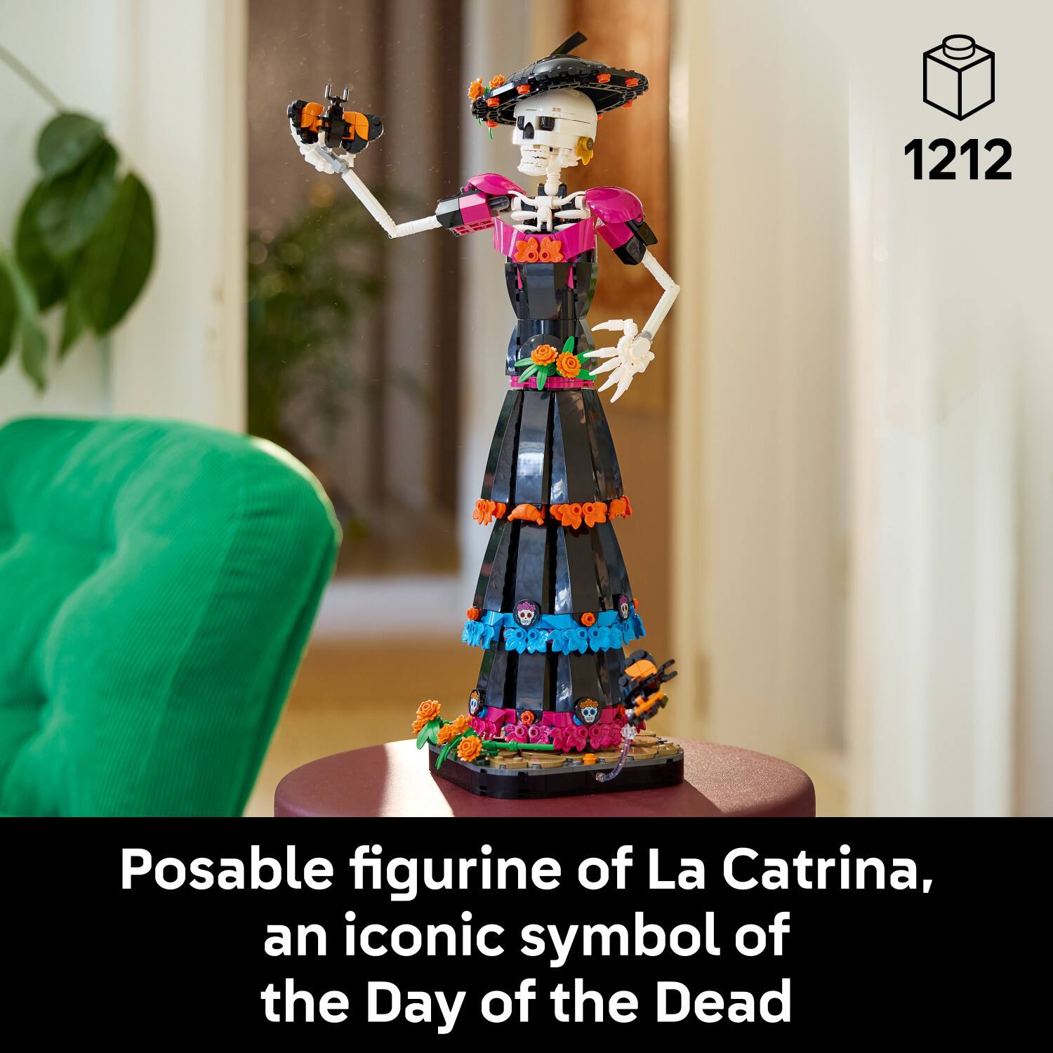 1212 Posable figurine of La Catrina, an iconic symbol of the Day of the Dead