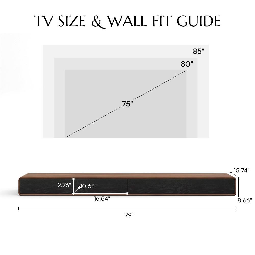 TV SIZE & WALL FIT GUIDE

85"  
80"  
75"  

15.74"  
2.76"  
10.63"  
16.54"  
8.66"  
79"