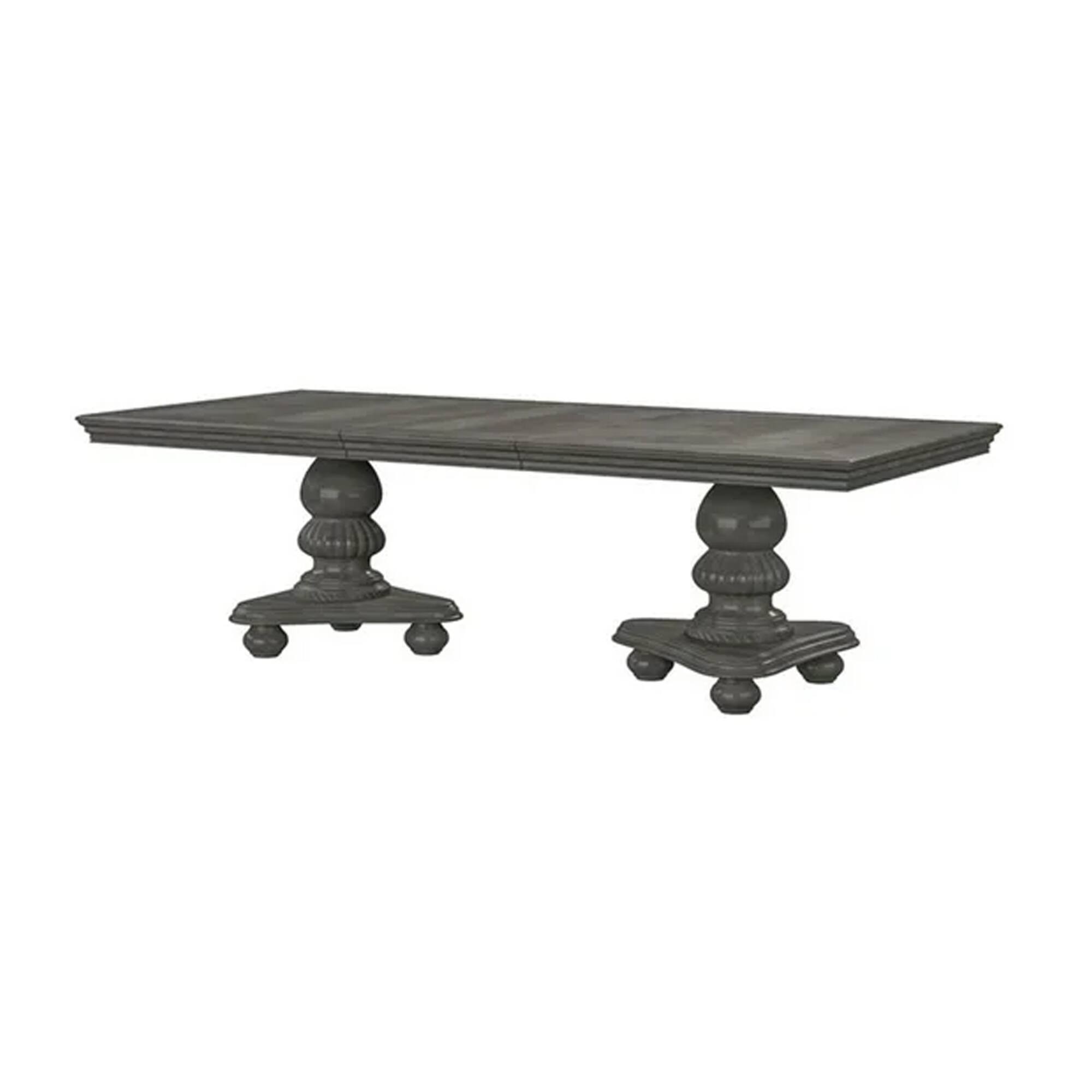 Alt View 1. Manhattan Lane - Ena 9pc Dining Table Set, Gray Faux Leather, Extendable 79-103 Inch - Gray, Silver.