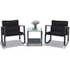 Front. Costway - 3PCS Patio Rattan Furniture Set Rocking Chairs Cushioned Sofa - Black.