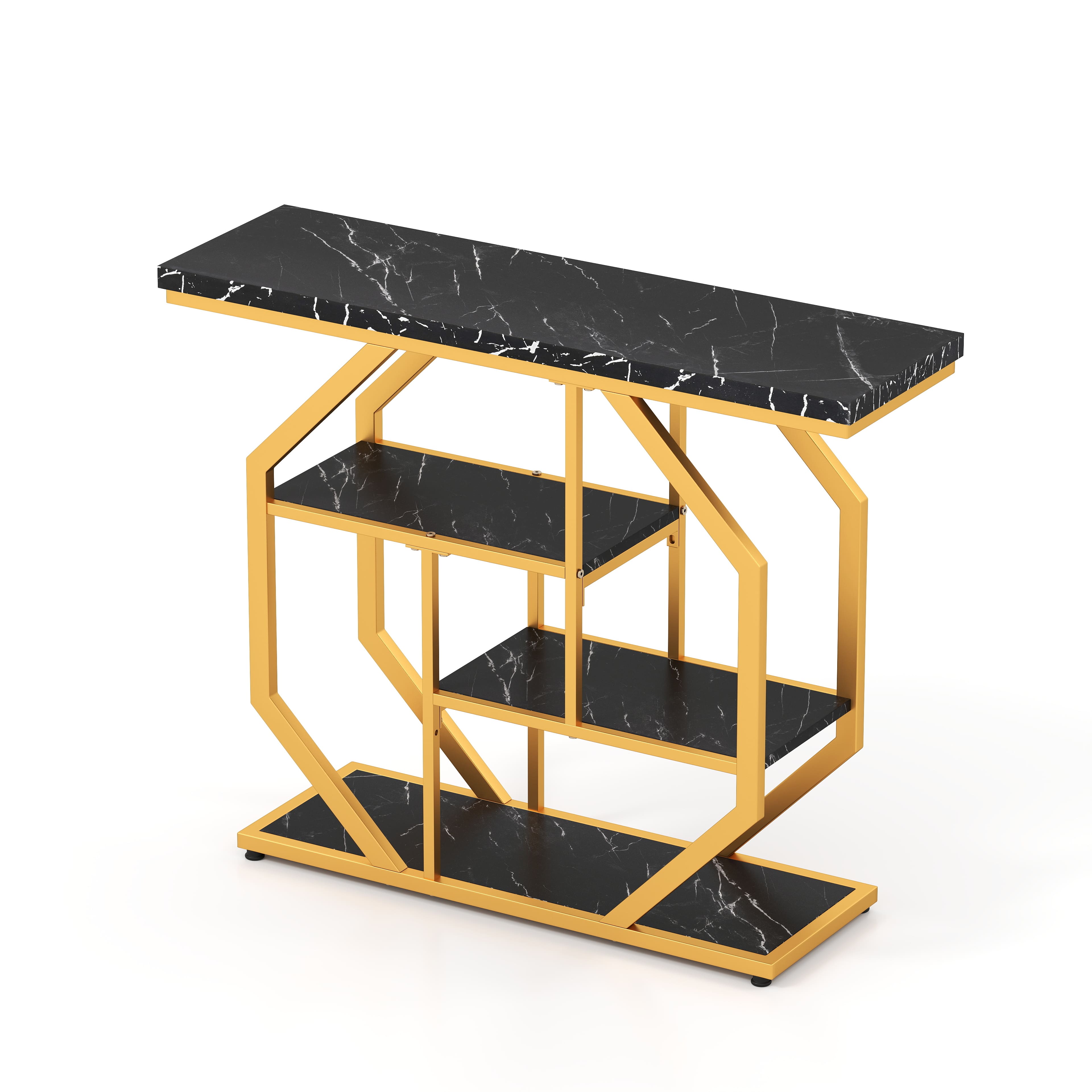 Gymax - 40'' Console Table w/Storage Shelves Geometric Metal Frame for Hallway Entrance - Black