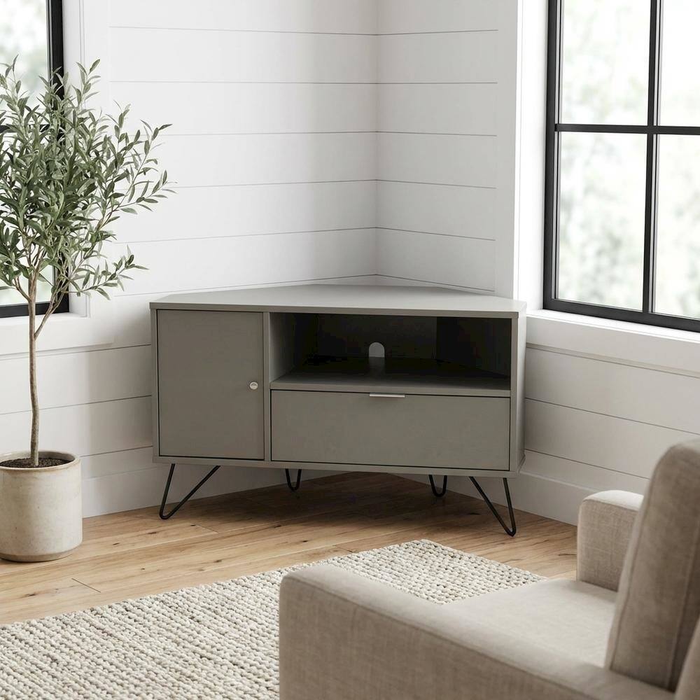 Alt View 1. Starlight Canyon Home - Modern Gray Wood Corner TV Stand with Multi-Storage Compartments - Green.