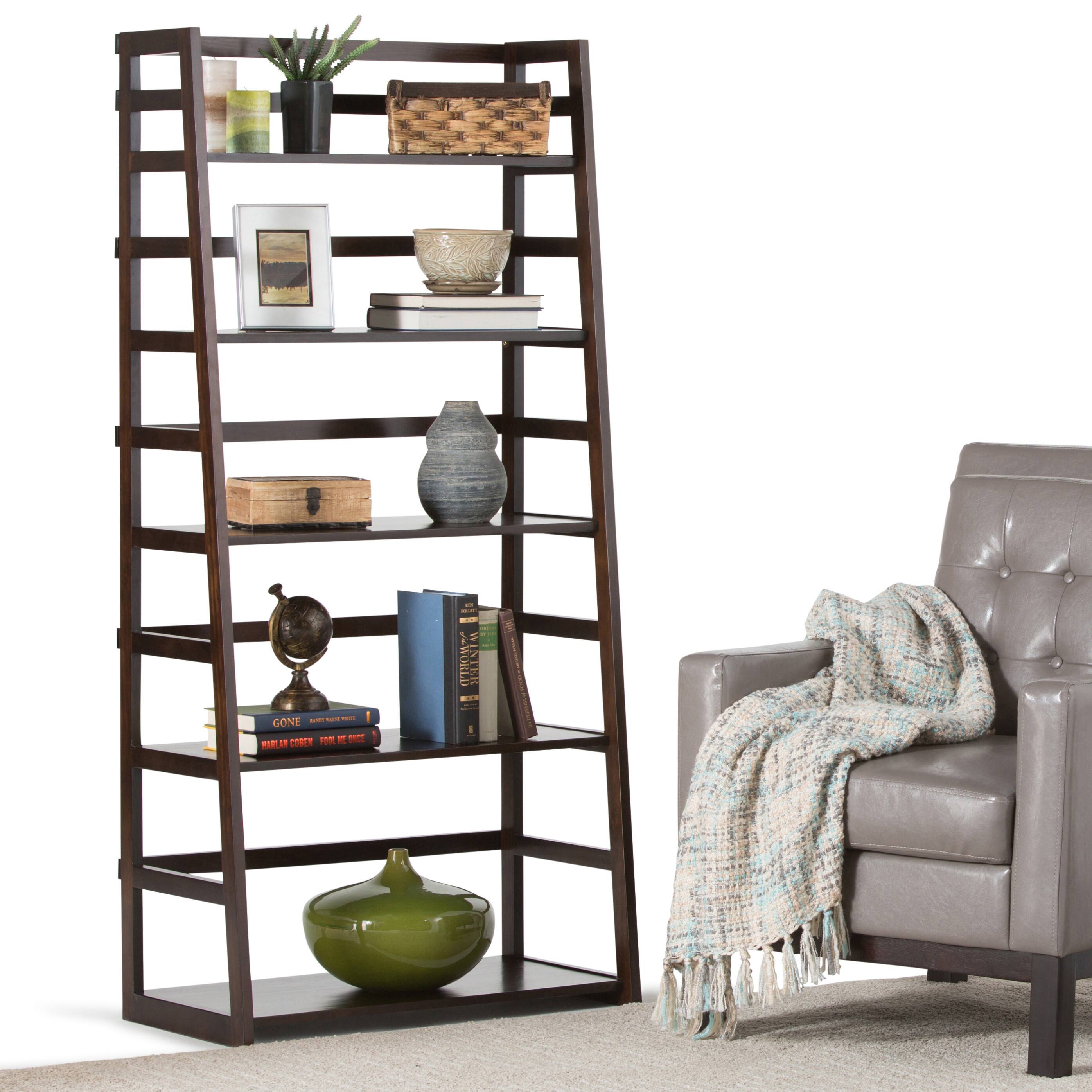Left. Simpli Home - Acadian Ladder Shelf Bookcase - Brunette Brown.