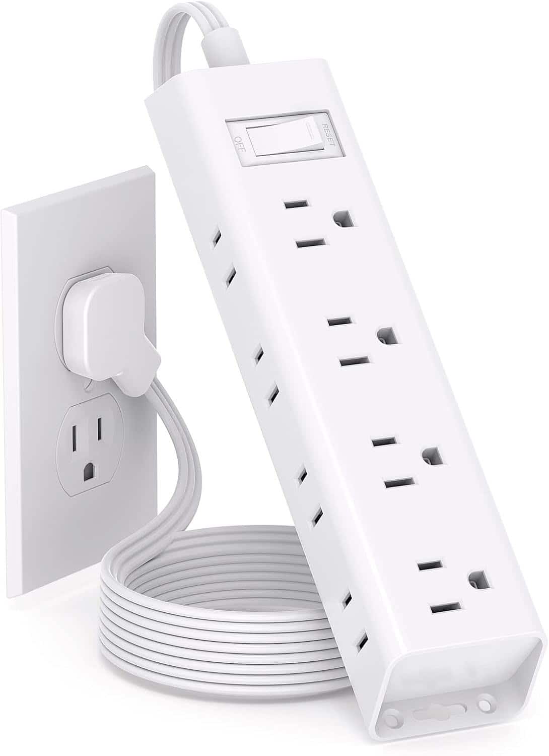 FINEAK - 10 FT Extension Cord Long Power Strip 12 Widely Outlets - White