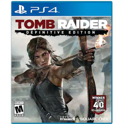 PS4™ TOMB RAIDER DEFINITIVE EDITION
MATURE 17+
M ESRB
Online Interactions Not Rated by the ESRB
WINNER OF OVER 40 E3 AWARDS
CRYSTAL DYNAMICS SQUARE ENIX - M (Mature 17+)
