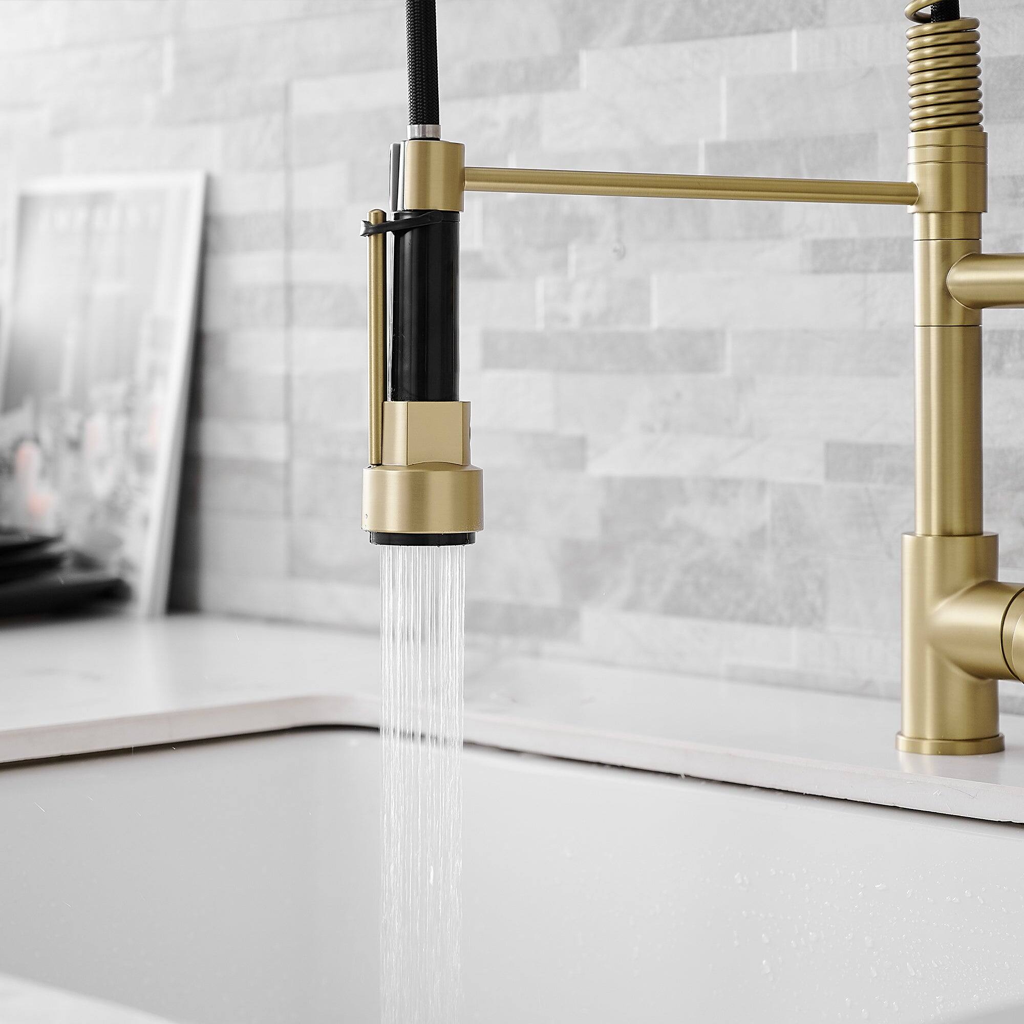 Alt View 9. Boyel Living - Brushed Gold 2 Spray Patterns Single Handle No Sensor Pull Down Sprayer Kitchen Faucet with Pot Filler - Brushed Gold.