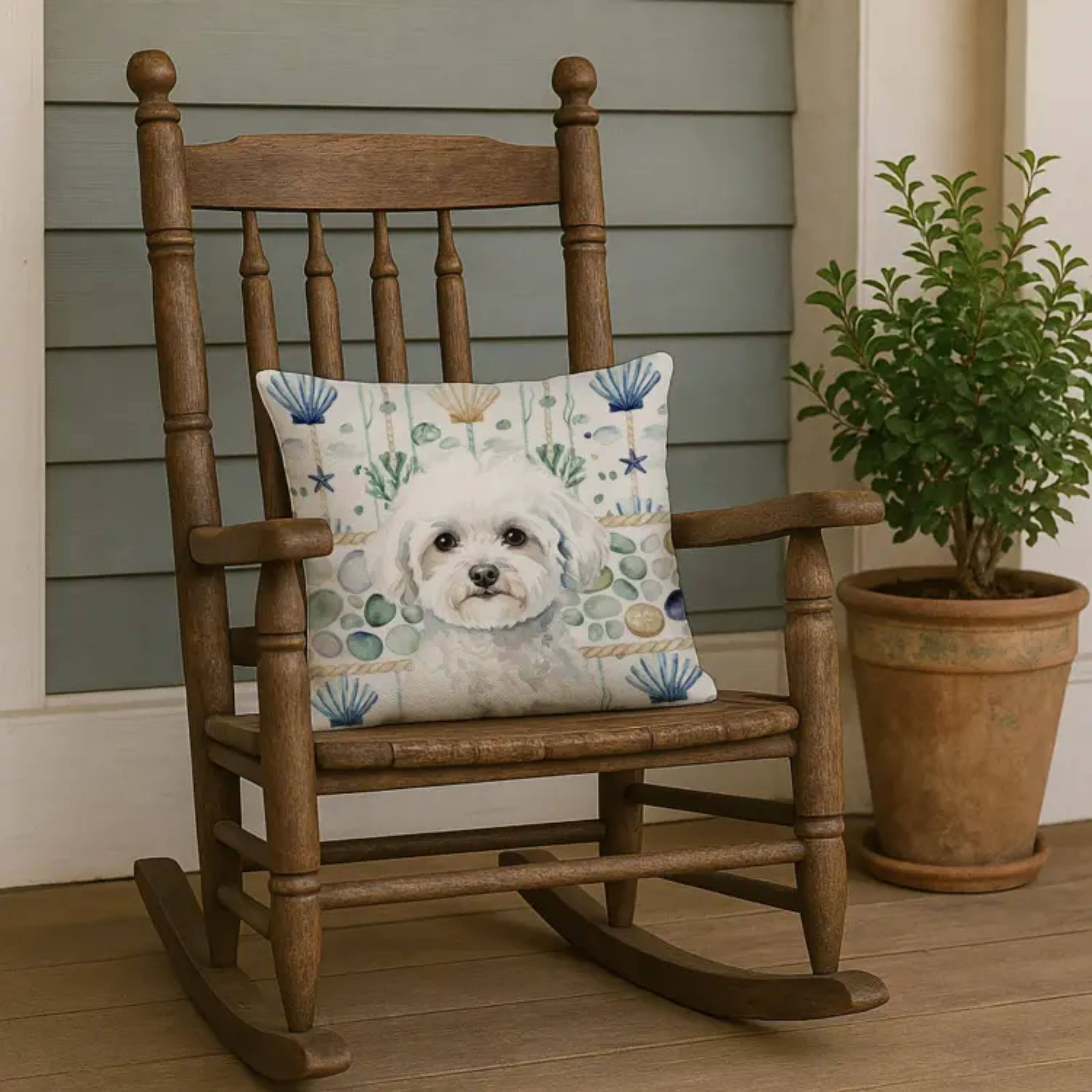 Left. Kitcheniva - 18" x 18" Coastal Sea Design Throw Pillow Home Decor Bichon Frise - Multicolor.