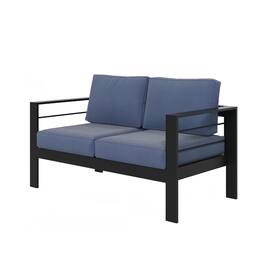 Mondawe - 50" All-Weather Aluminum Patio Loveseat with Cushions - Black+Blue