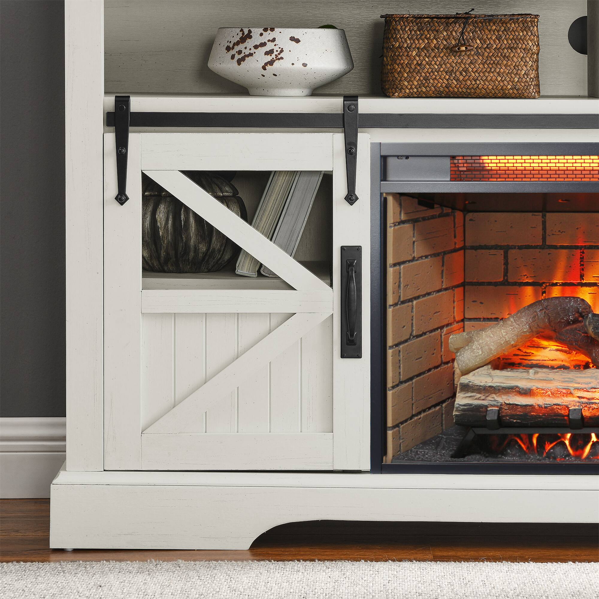 Alt View 5. Mondawe - 60" Electric Fireplace Entertainment Center With Door Sensor - White.