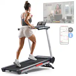 Sunny Health & Fitness - Pace 500 Smart Auto Incline Treadmill with Wi-Fi Connectivity - Light Gray