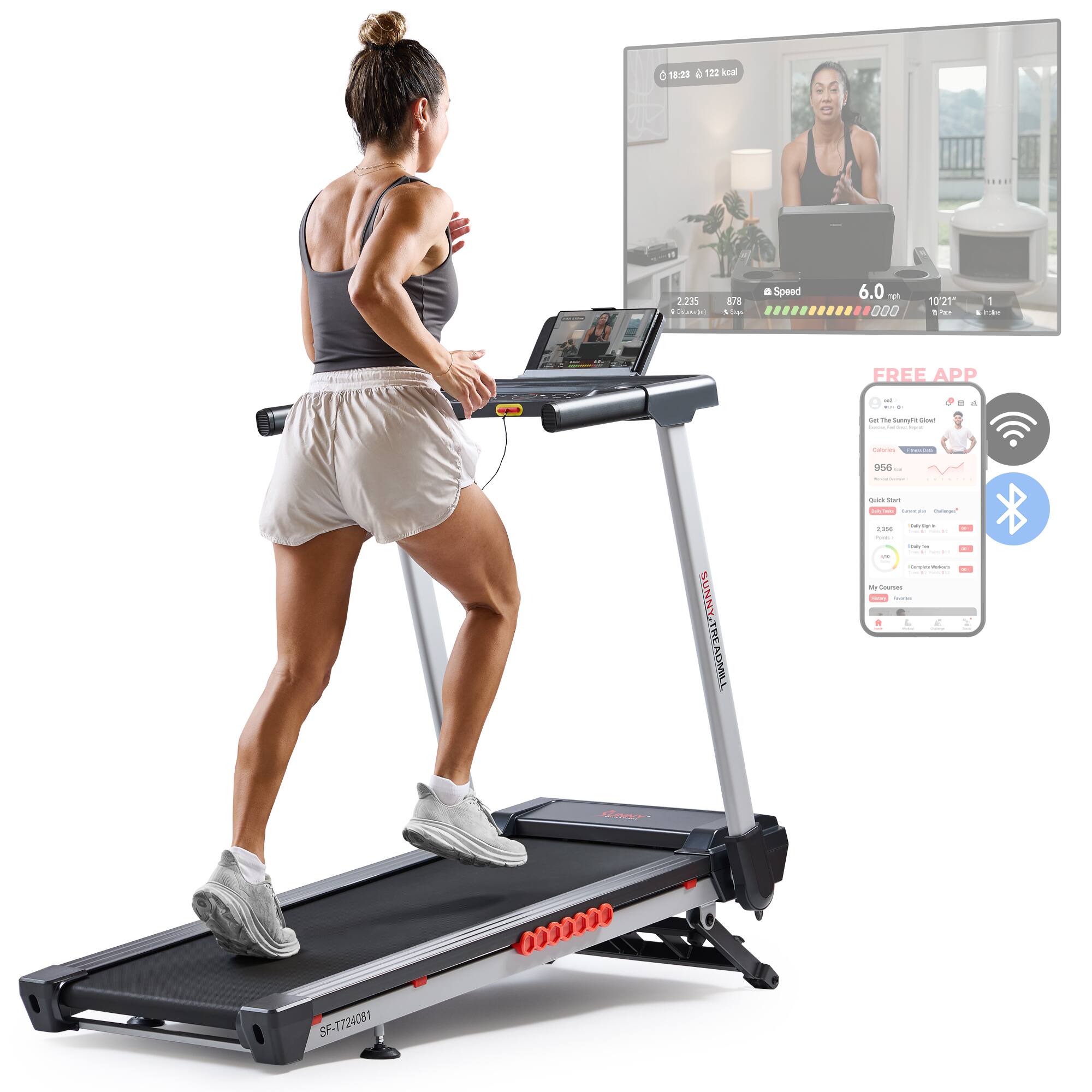 Sunny Health & Fitness - Pace 500 Smart Auto Incline Treadmill with Wi-Fi Connectivity - Light Gray