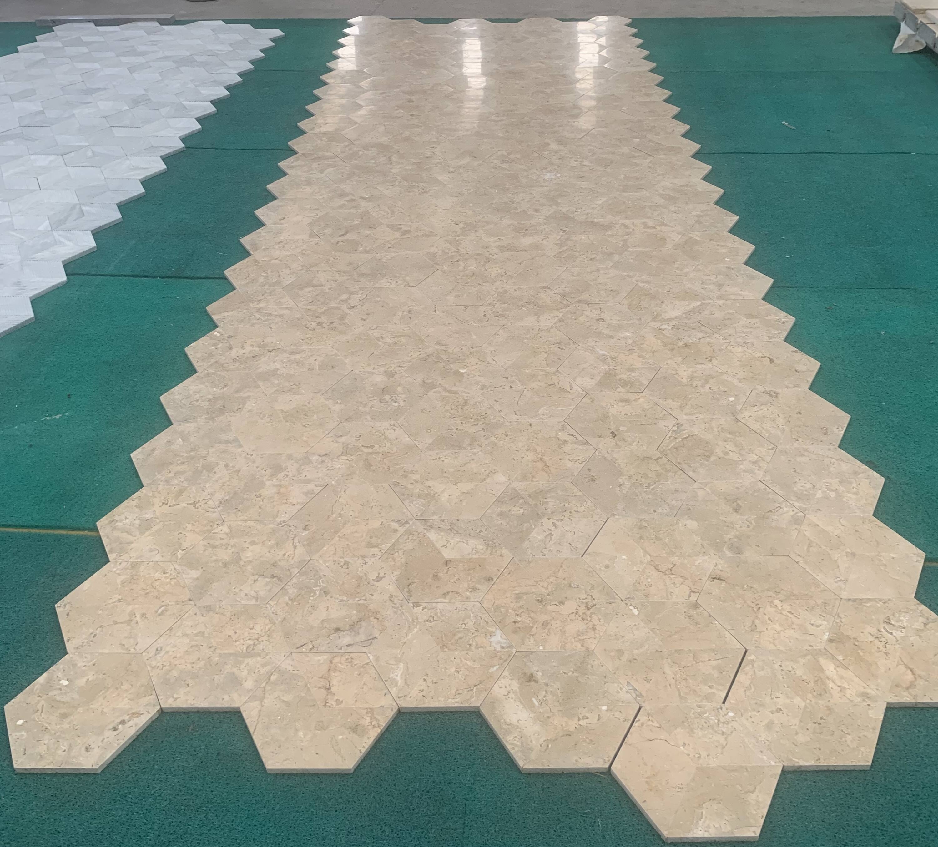 Alt View 8. APRILSOUL - Hexagon Gold Yellow Beige Natural Marble Tiles Honed - White.