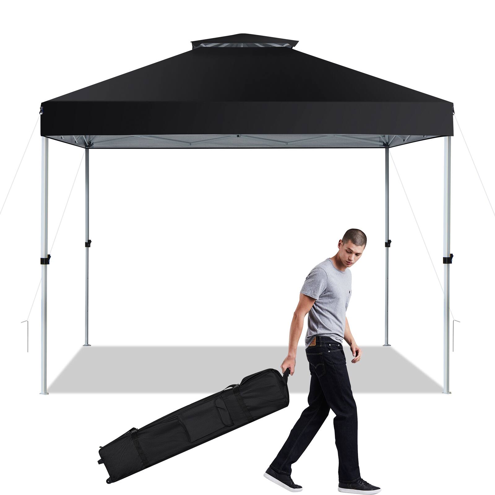 Alt View 2. Gymax - Gymax 2-Tier 10' x 10' Pop-up Canopy Tent Instant Gazebo Adjustable Carry Bag w/ Wheel - Black.