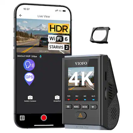 10:37 5G Live View HDR Wi-Fi 6 STARVIS 2 VIOrO A119M Pro
3840x2160P 30fps GPS Switch Camera
VIOFO 4K PWR REC MIC WI-Fi Snapshot
USN-C MicroSD
A119M Pro