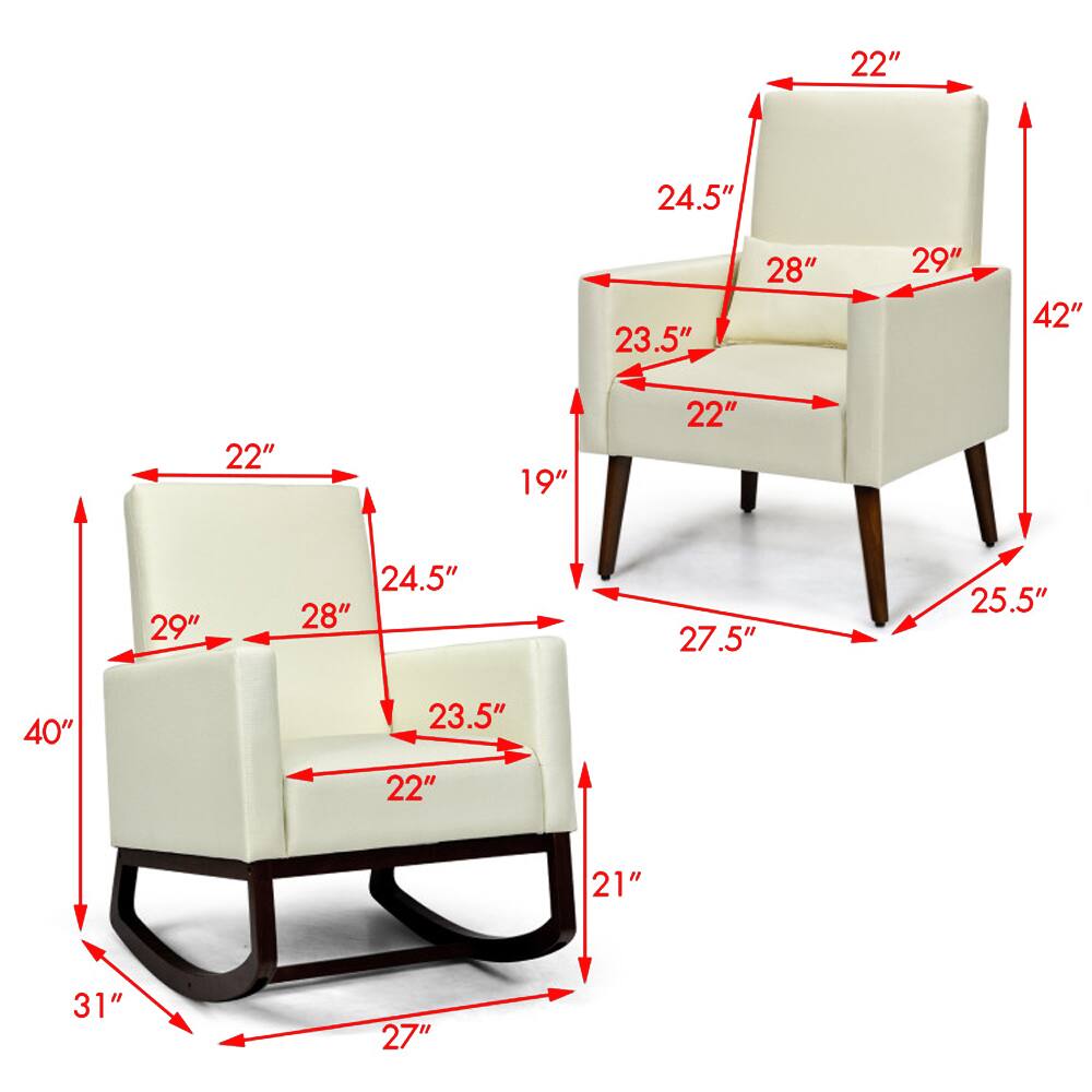 Here are the measurements grouped and corrected from the image:

**Armchair:**
- Width: 22"
- Depth: 24.5"
- Height: 40"
- Seat Height: 21"
- Seat Depth: 23.5"
- Seat Width: 22"
- Back Height: 29"
- Back Width: 28"
- Arm Height: 28"
- Arm Width: 22"
- Overall Height: 31"
- Overall Depth: 27"

**Chair:**
- Width: 22"
- Depth: 29"
- Height: 42"
- Seat Height: 22"
- Seat Depth: 23.5"
- Seat Width: 22"
- Back Height: 29"
- Back Width: 28"
- Arm Height: 24.5"
- Arm Width: 22"
- Overall Height: 27.5"
- Overall Depth: 25.5"
