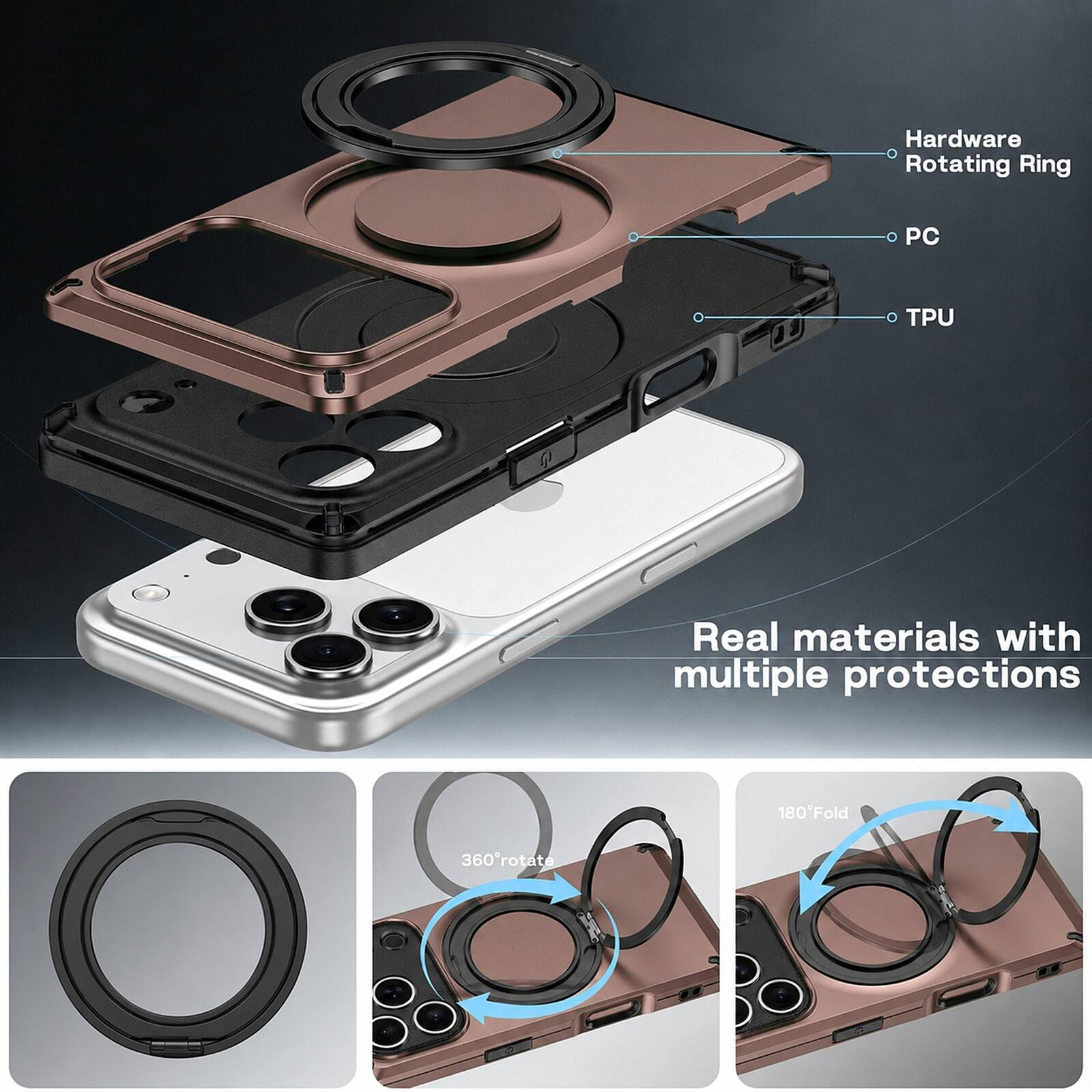 Hardware Rotating Ring  
PC  
TPU  
Real materials with multiple protections  
180°Fold  
360°rotate
