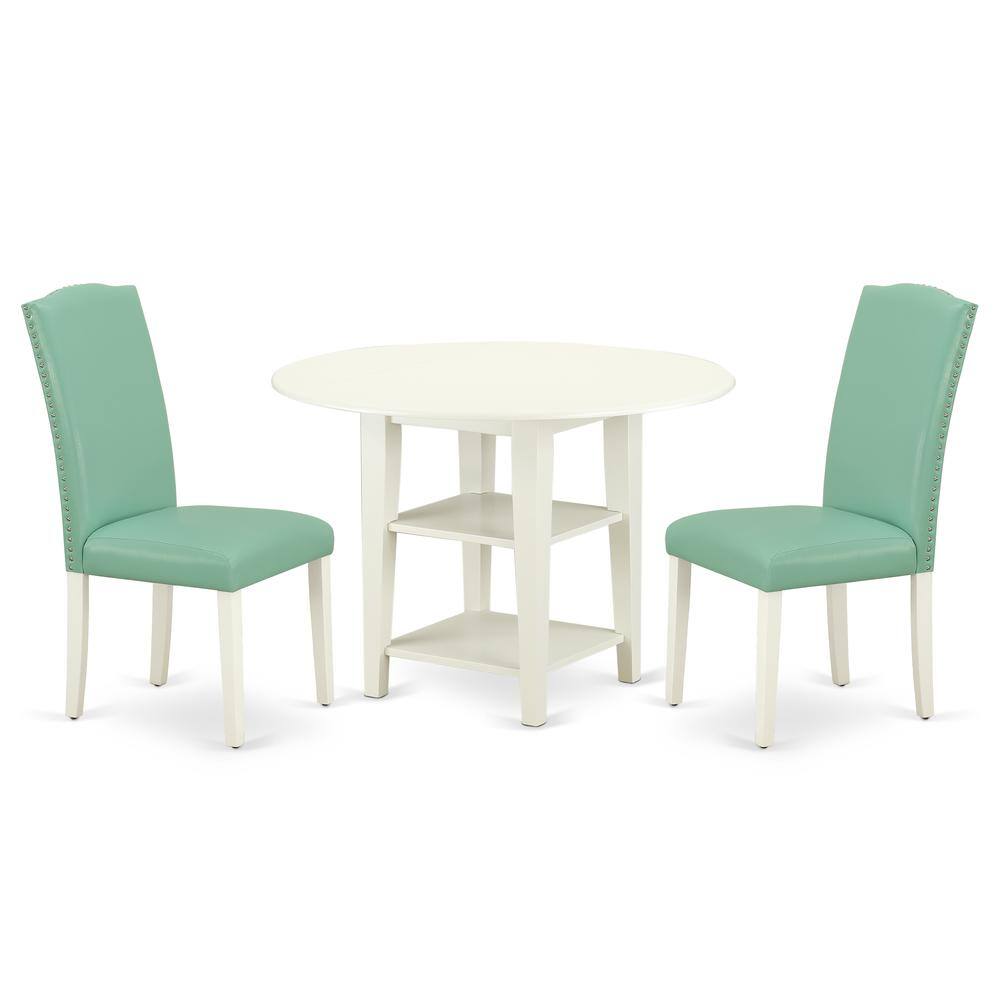 Back. East West Furniture - Dining Room Set Linen White - Brown.