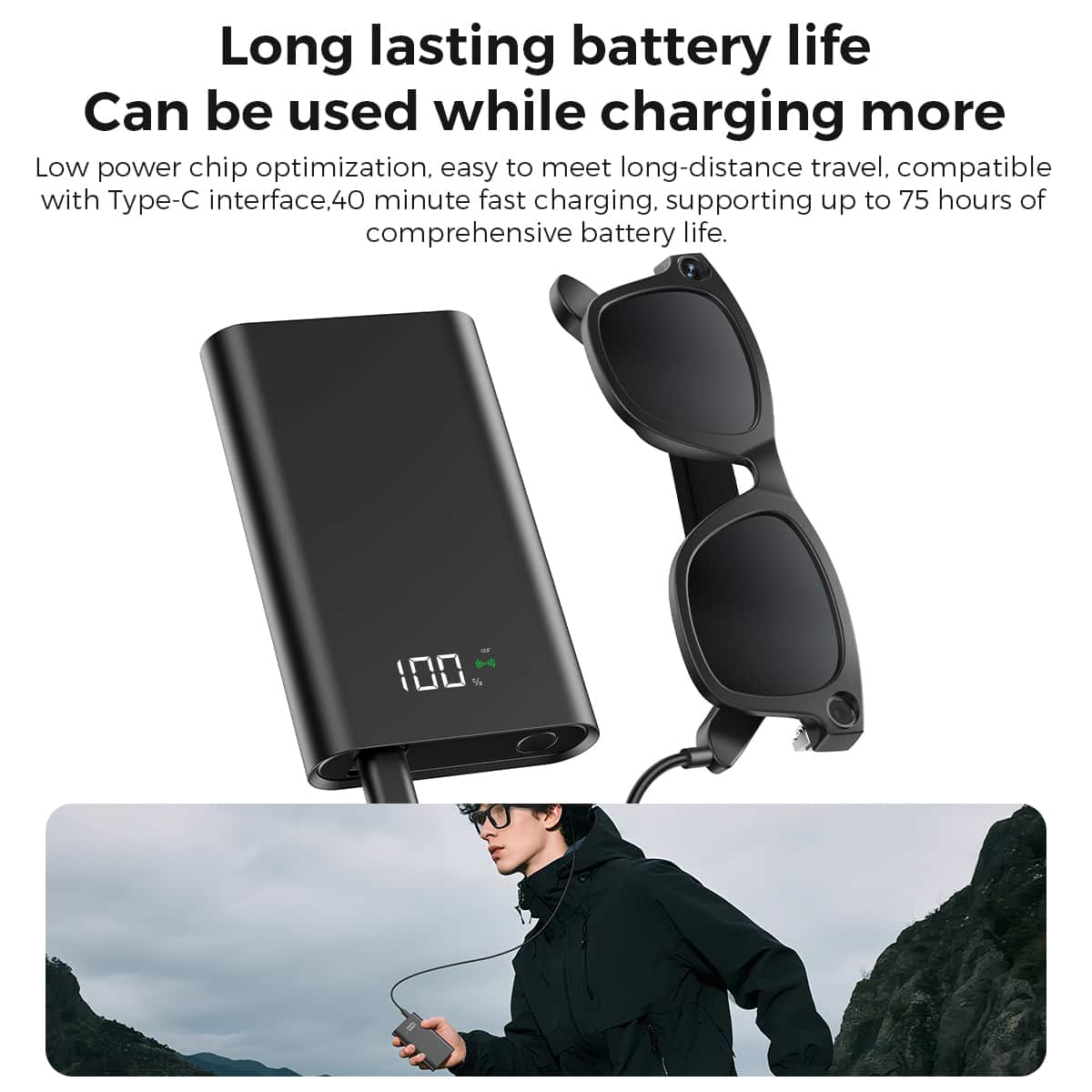 Long lasting battery life
Can be used while charging more
Low power chip optimization, easy to meet long-distance travel, compatible with Type-C interface, 40 minute fast charging, supporting up to 75 hours of comprehensive battery life.