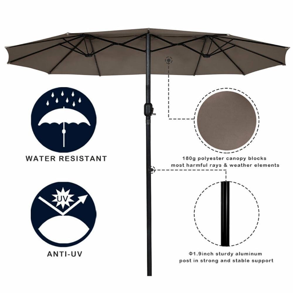WATER RESISTANT  
180g polyester canopy blocks most harmful rays & weather elements  
ANTI-UV  
1.9 inch sturdy aluminum post in strong and stable support