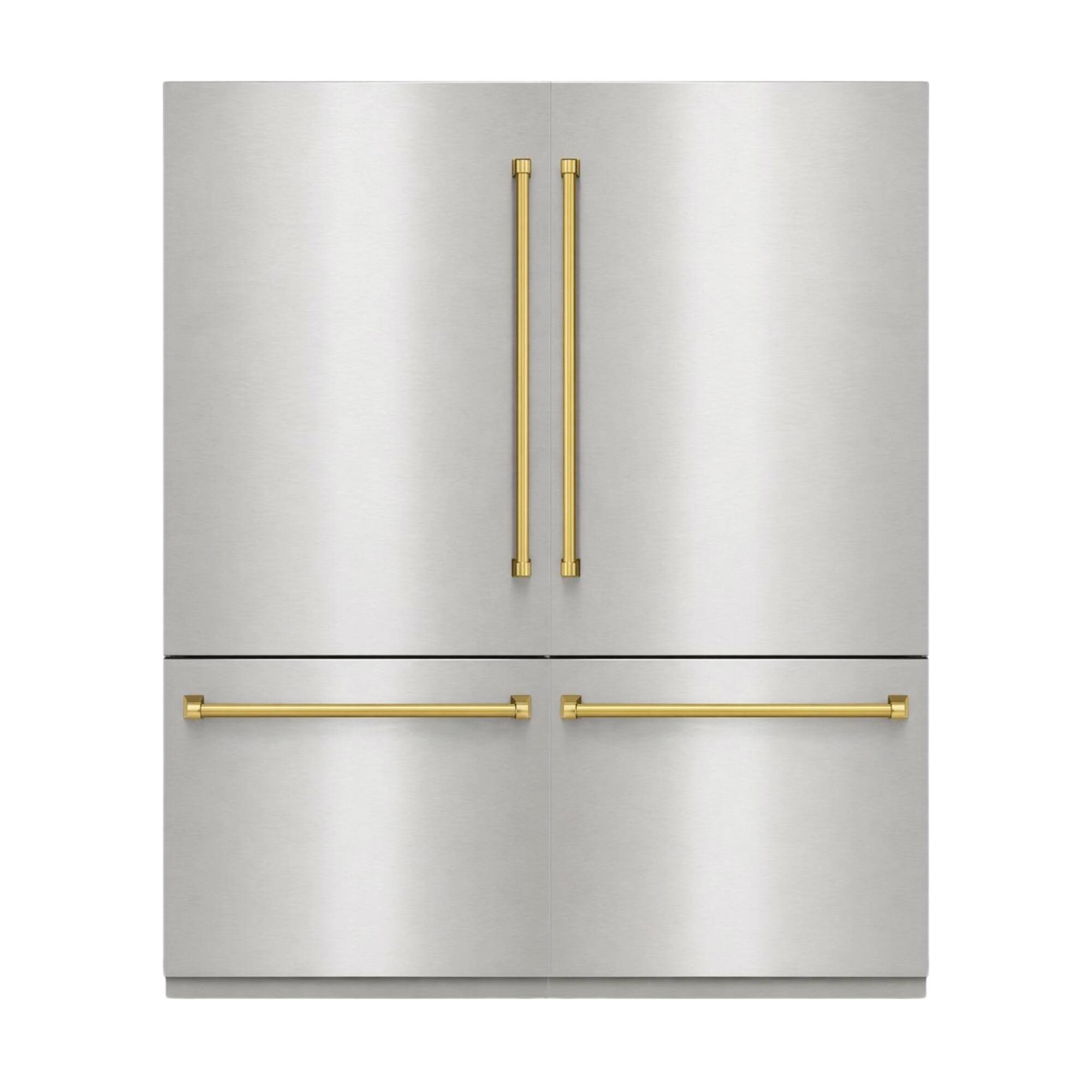 Angle. Kucht - 72 in. 39.6 cu. ft. French Door Built -In Refrigerator - Stainless Steel Panels and Gold Handles Included - Stainless Steel and Gold.