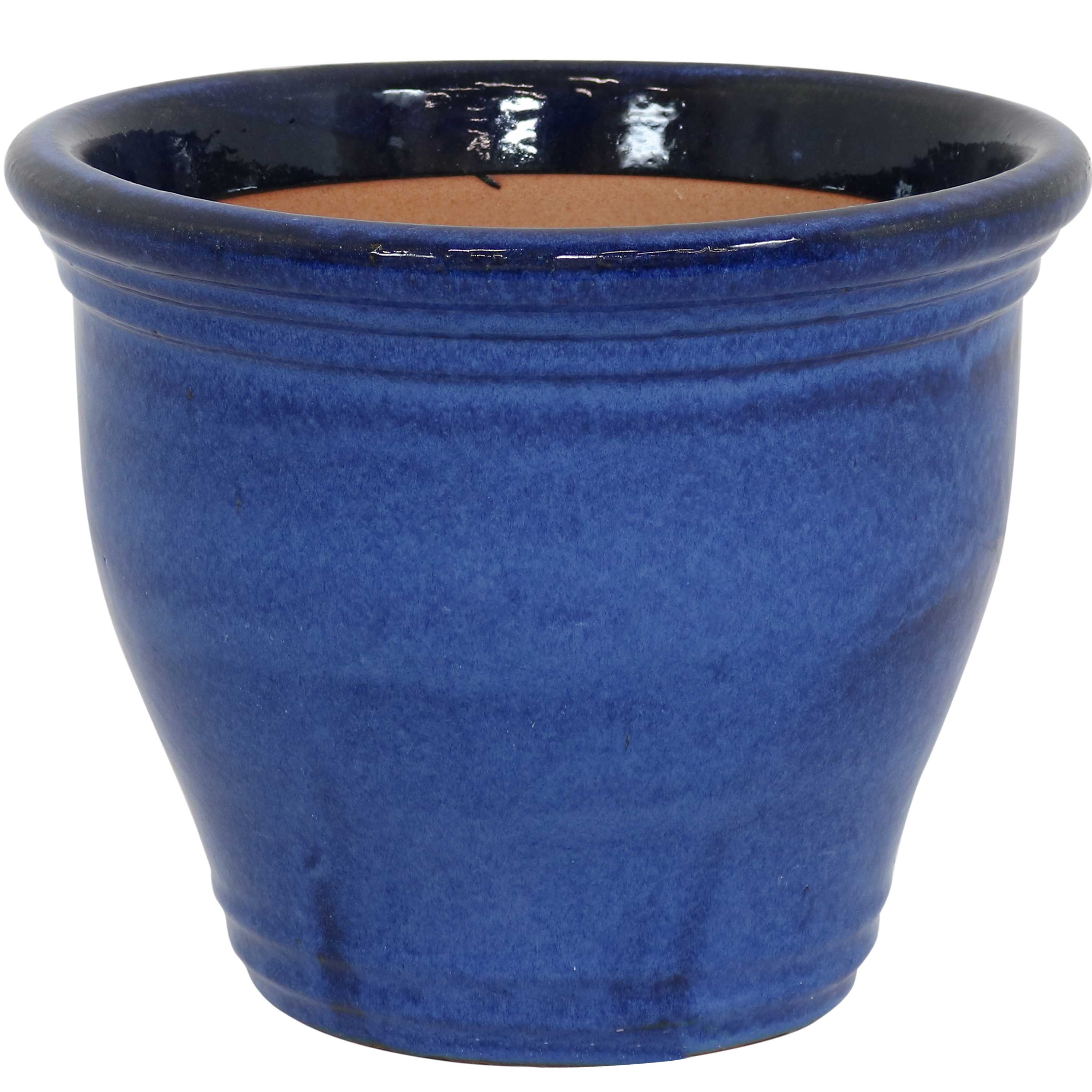 Sunnydaze - 15 in Studio High-Fired Glazed Ceramic Planter - Imperial Blue