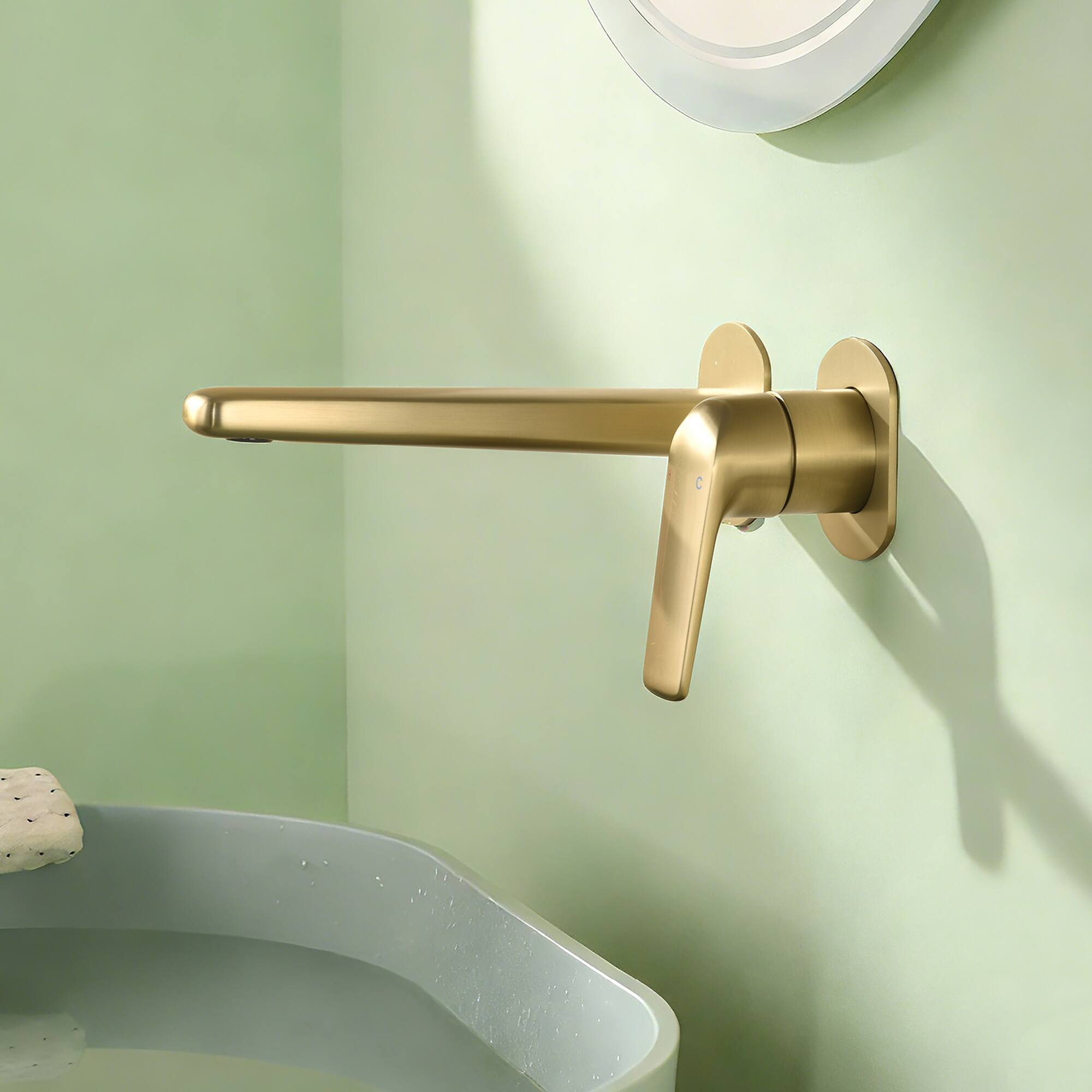 Alt View 2. Boyel Living - Brushed Gold Wall Mounted Bathroom Faucet Solid Brass - Brushed Gold.
