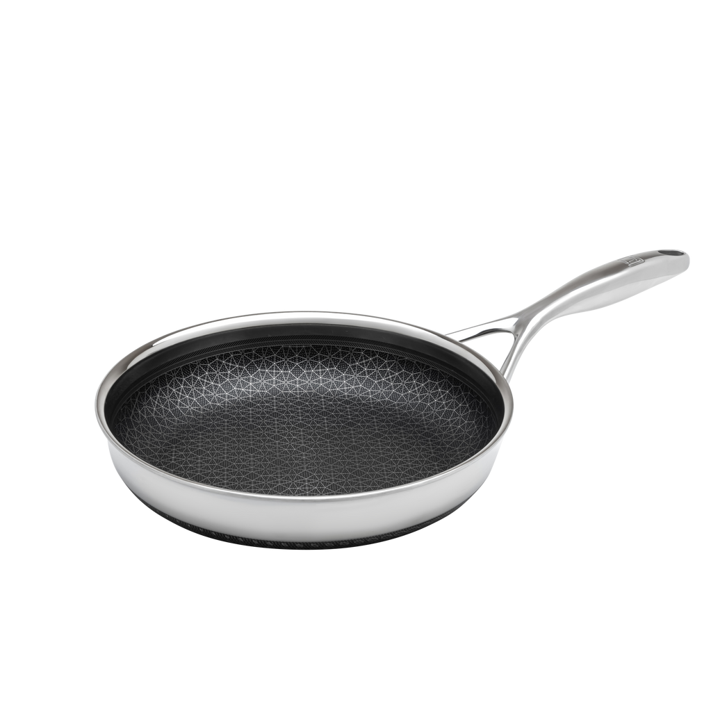 Front. Livwell Brands - DiamondClad™ 10" Hybrid Nonstick Stainless Steel Frying Pan, Dishwasher Safe, PFOA-free – Silver/Black - Black/Silver.