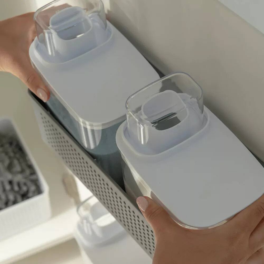 Alt View 1. OU - Laundry Detergent Dispenser & Wall Rack Set, 2‑Pack 77 oz Soap Dispensers with Measuring Cap & Hanging Storage Organizer - Dark Gray.