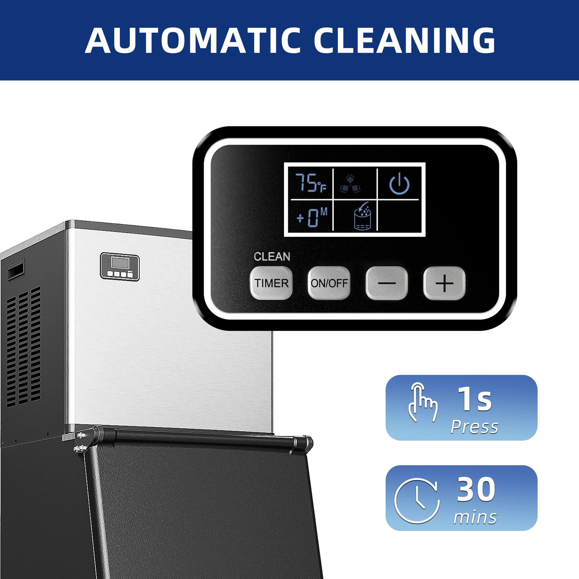 AUTOMATIC CLEANING

75°F  
0 M  
CLEAN TIMER  
ON/OFF  

1s Press  
30 mins