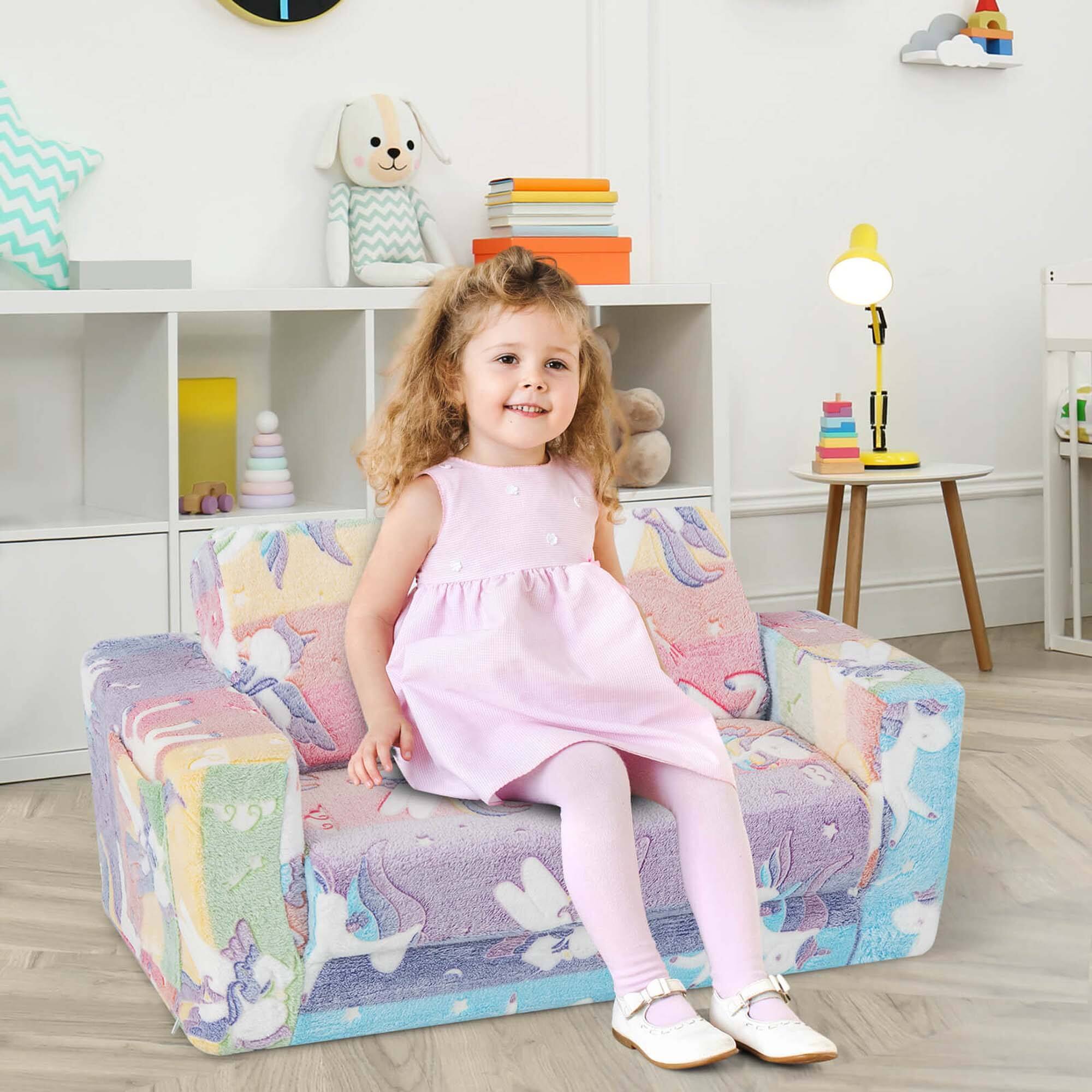 Angle. Costway - 2-in-1 Flip Out Kid’s Sofa Chair Convertible Toddler Couch to Lounger - Colorful.