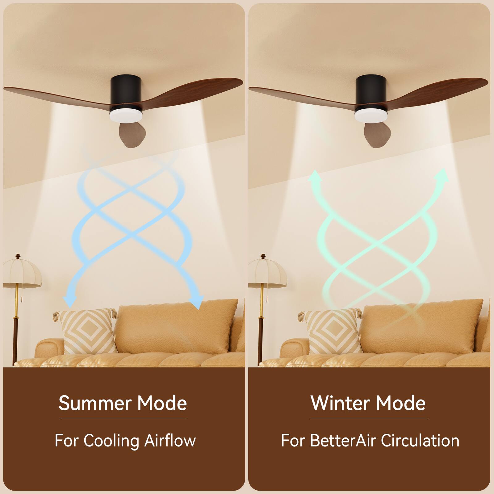 Summer Mode  
For Cooling Airflow  

Winter Mode  
For Better Air Circulation