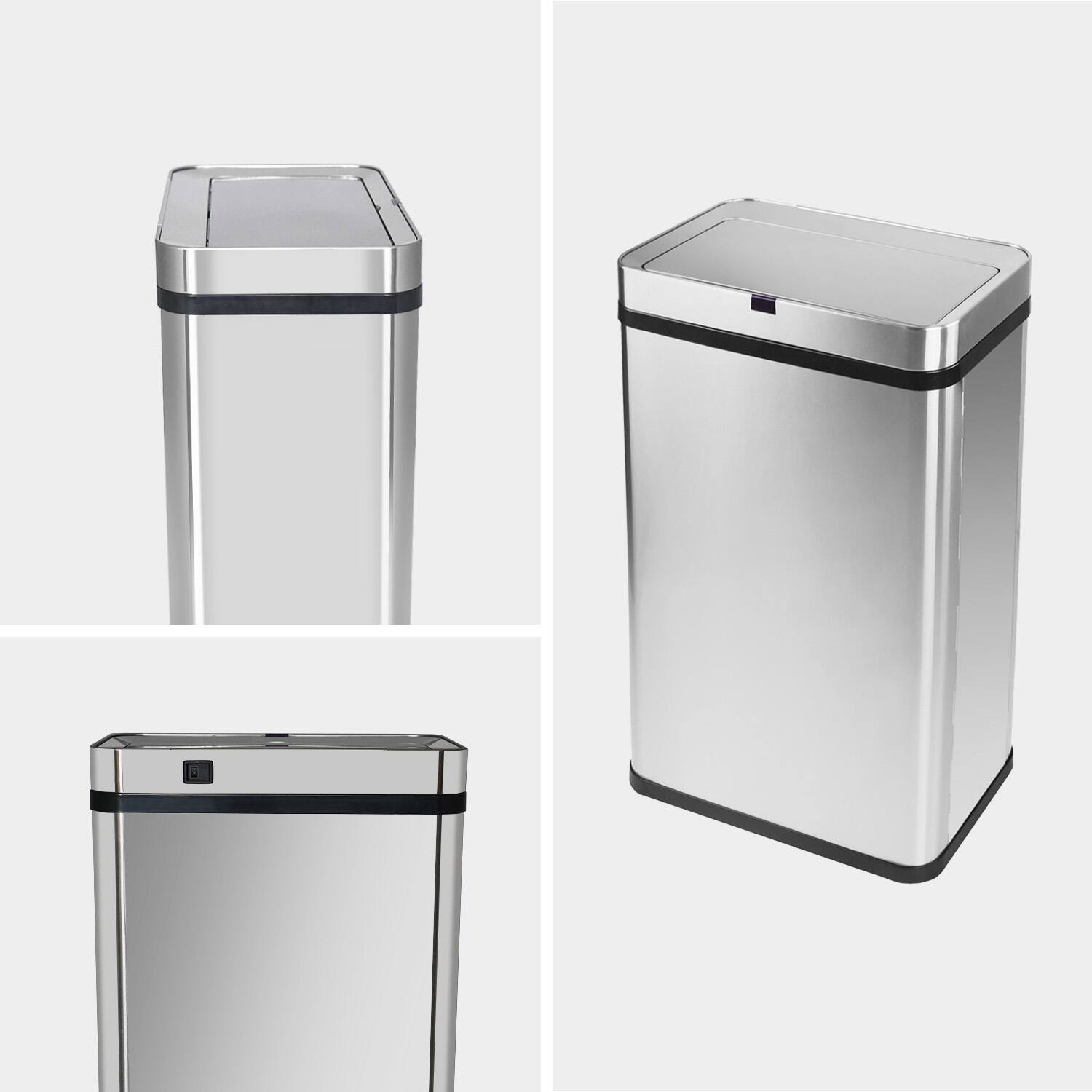 Left. Innovaze - 16 Gallon Stainless Steel Rectangular Motion Sensor Trash Can with Removable and Portable Design - Silver.