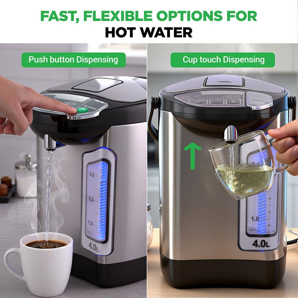 FAST, FLEXIBLE OPTIONS FOR HOT WATER

Push button Dispensing

Cup touch Dispensing

3.0 2.0 1.0 M 4.0L 1.0 REFILL 4.0L