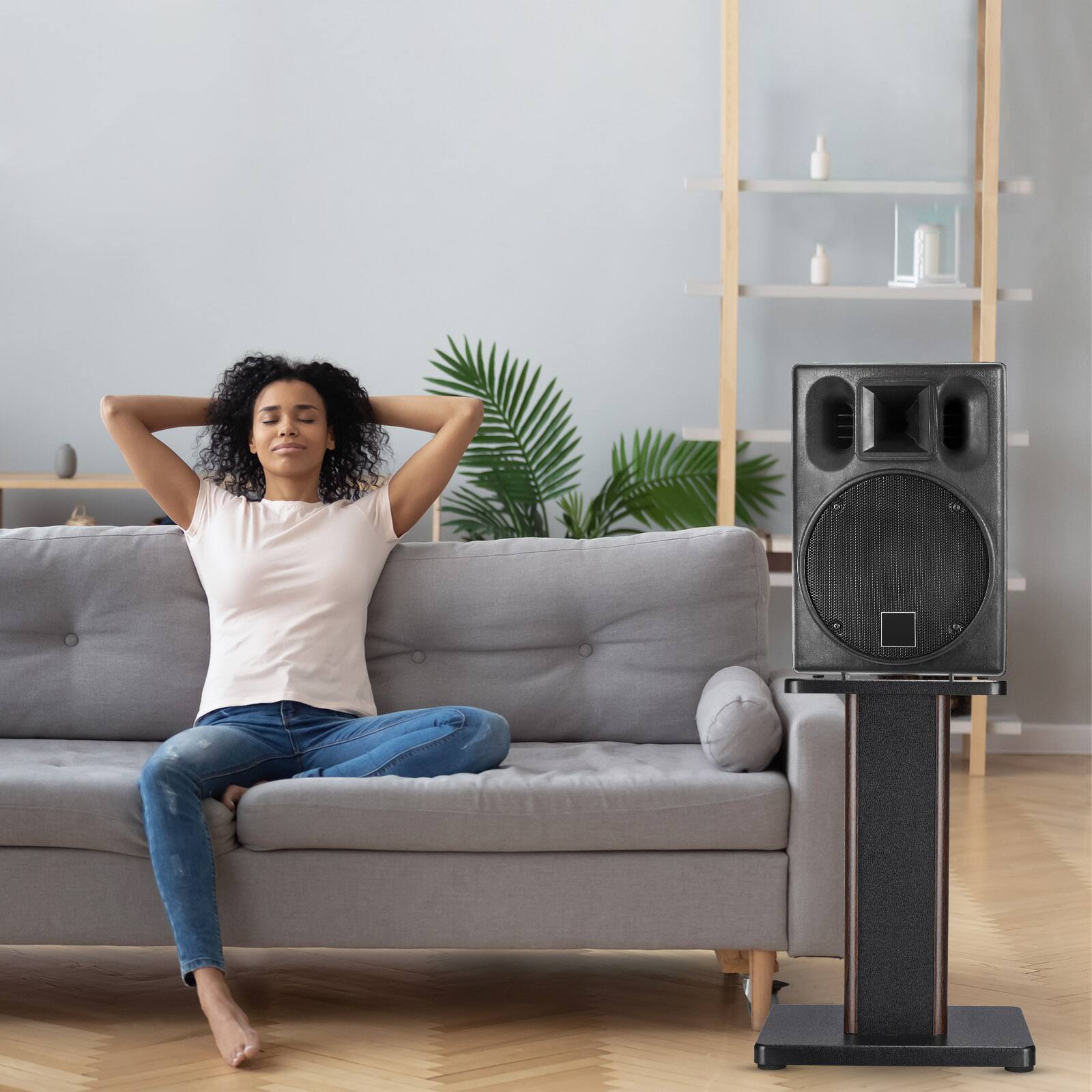 Alt View 4. Unique Bargains - Wood Grain Speaker Stands (1 Pair), Hollow Design to Enhance Audio Reduce Vibration for Bookshelf Speakers - Black.