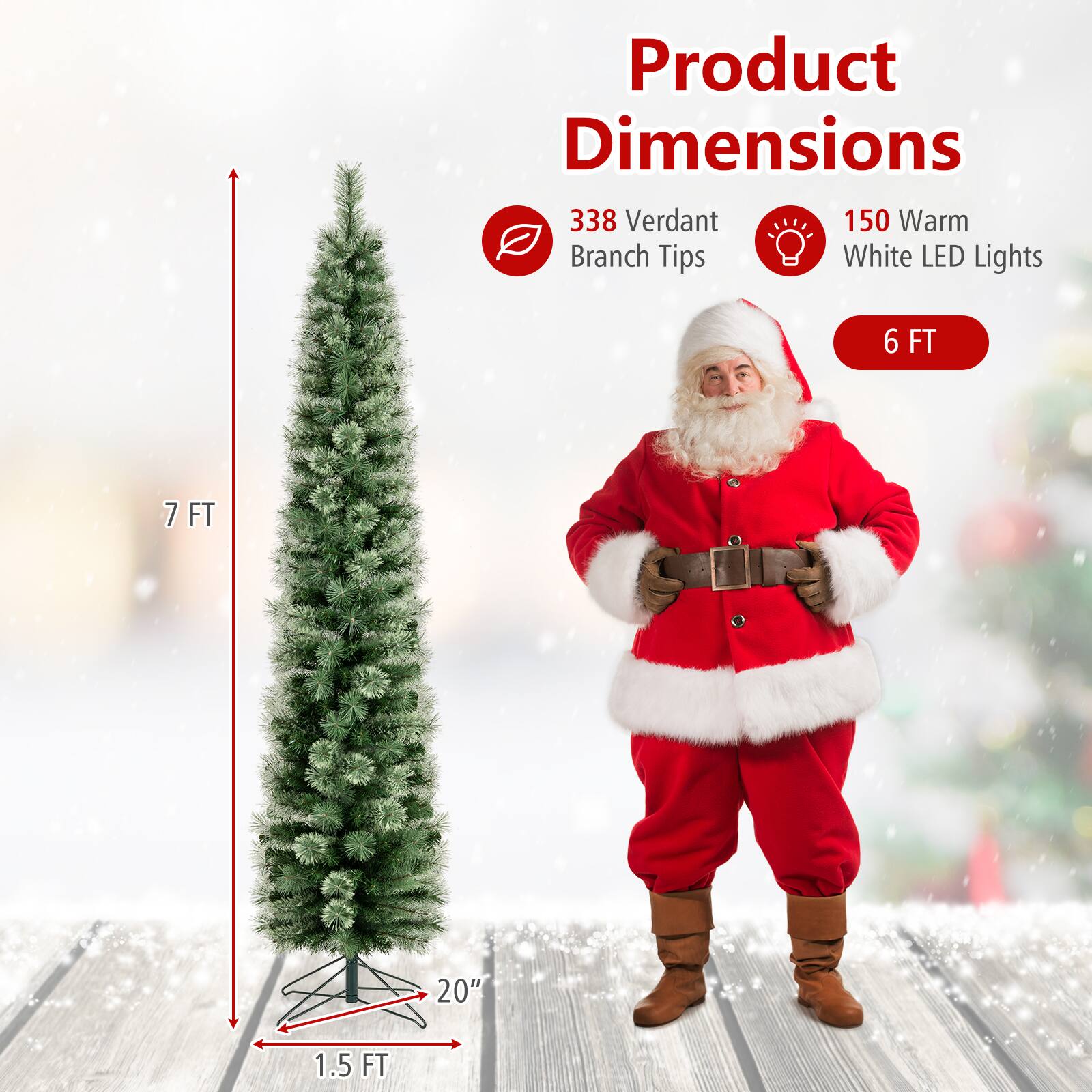 Product Dimensions: 338 Verdant Branch Tips, 150 Warm White LED Lights, 6 FT, 7 FT, 20", 1.5 FT