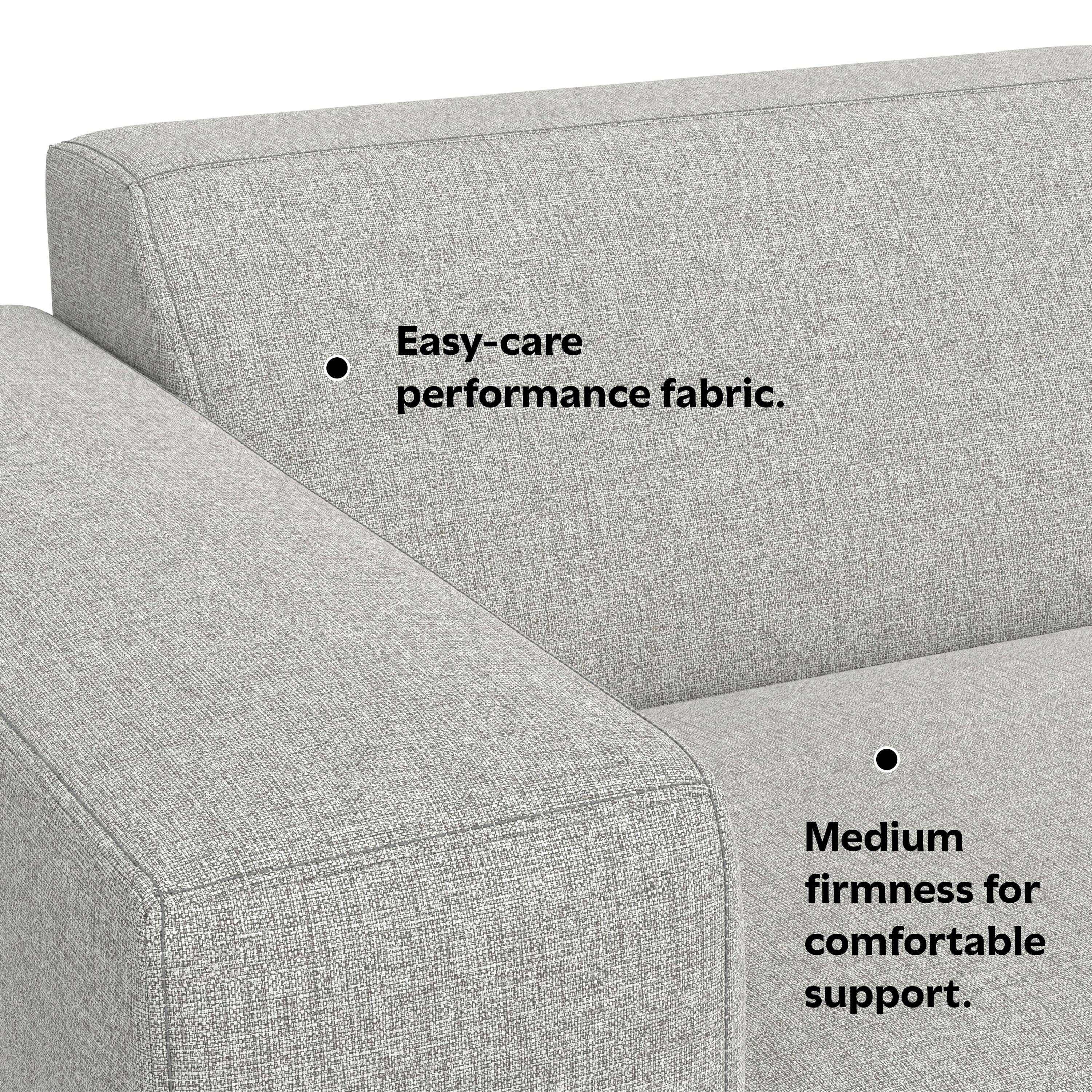 Easy-care performance fabric.  
Medium firmness for comfortable support.