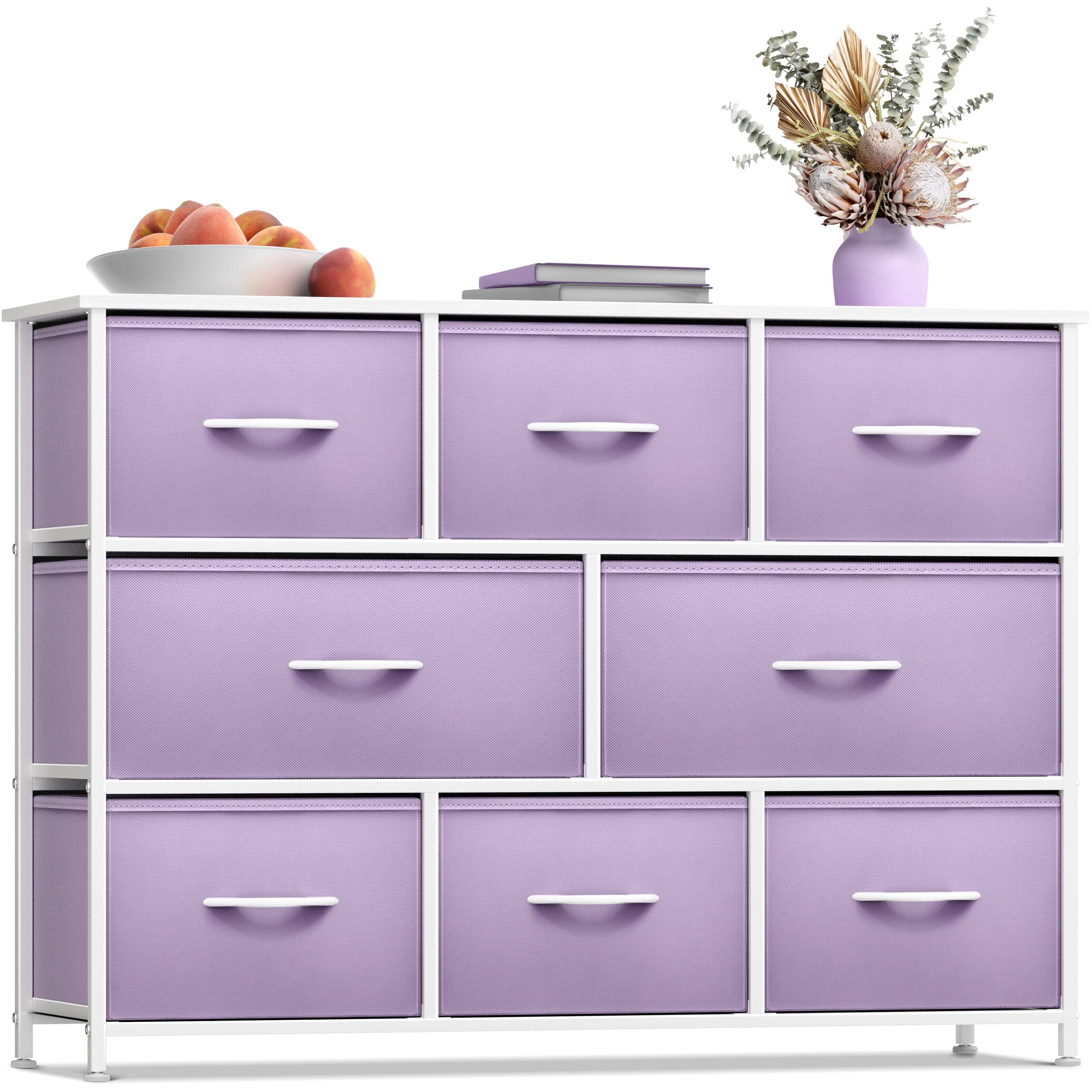 Sorbus - 8 Drawers Wide Dresser - Organizer Unit with Steel Frame, Wood Top, and Handle, and Fabric Bins - Purple