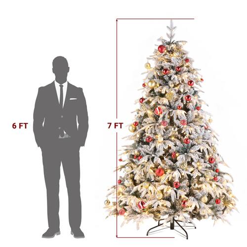 Alt View 1. Winado - 7FT Pre-Lit Artificial Christmas Tree Hinged Snow Flocked with Lights, Single-Sided PE for Indoor Holiday Decorations - Green Flocking.