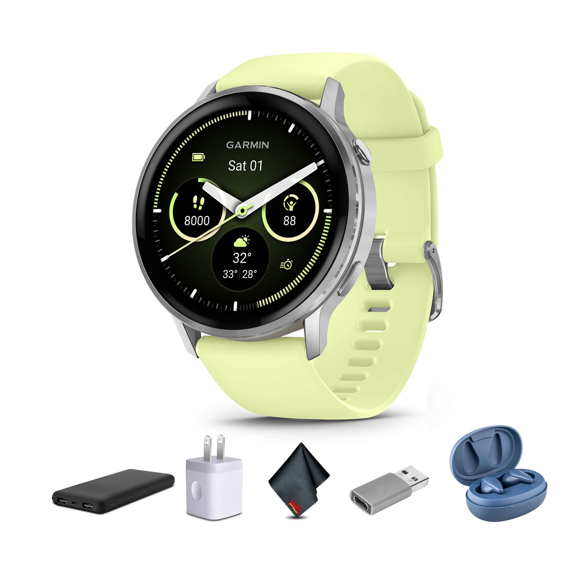 Garmin - Venu 4, 45mm, Advanced Health and Fitness GPS Smartwatch, Silver with Citron Silicone Band - Silver with Citron - (2025)