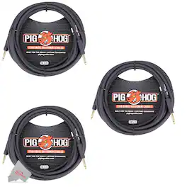 Pig Hog - Tour Grade 18.5 ft Instrument Cable 1/4 Inch to 1/4 Inch Straight Connectors - PH186 - 3 Units