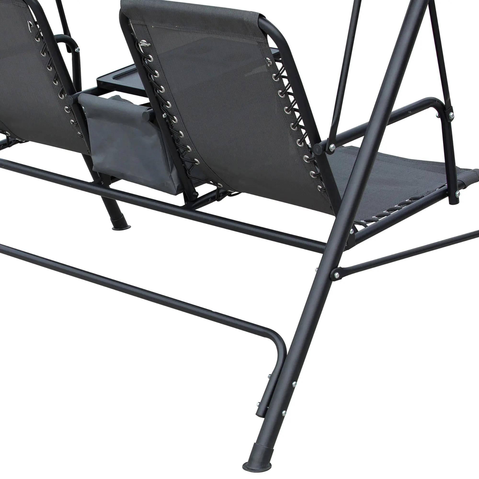 Alt View 2. Resenkos - Resenkos 2-Person Swing With Canopy, Storage, Cup Holder, Blue, Outdoor Porch Seating, Gray.