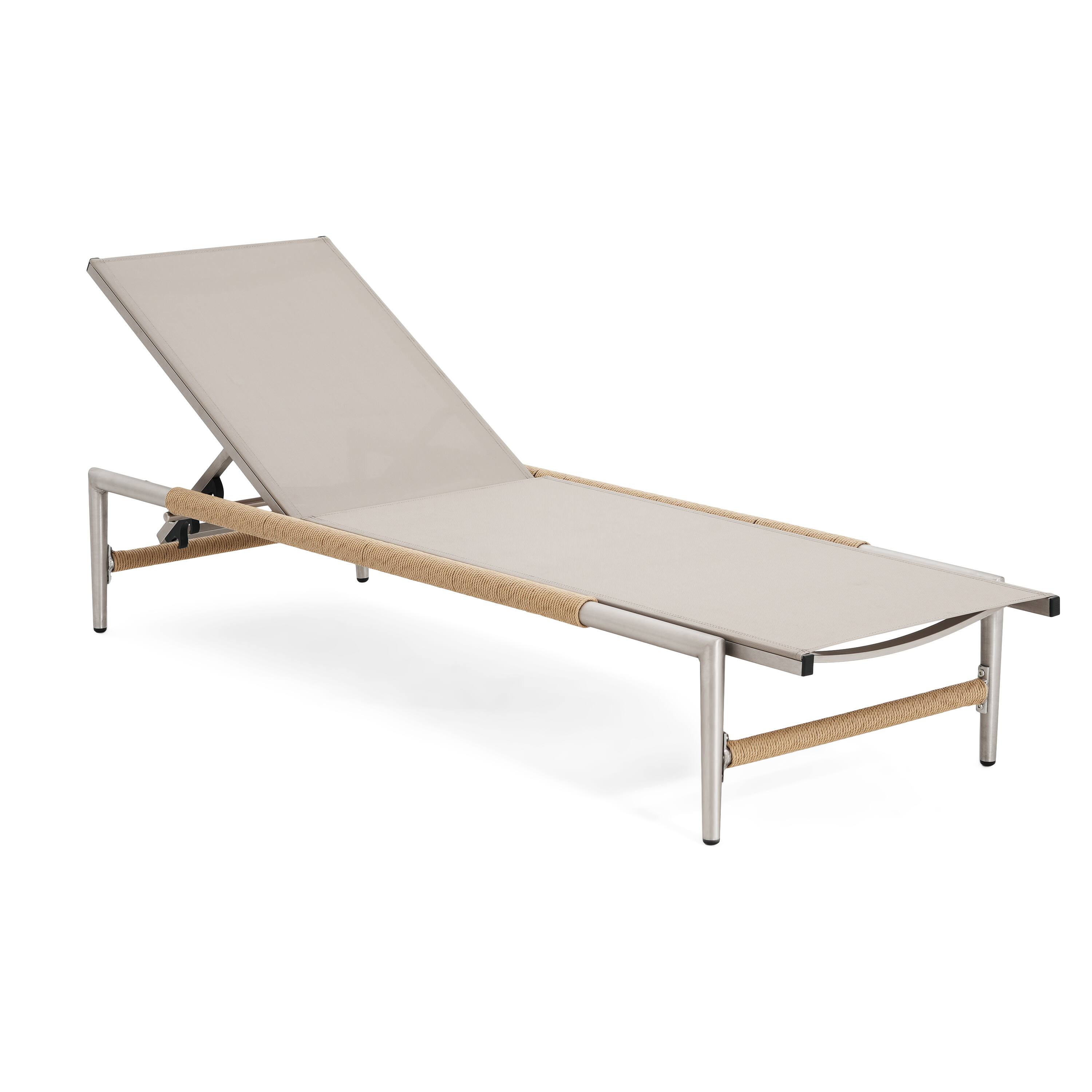 Back. Mondawe - Set of 2 Outdoor Patio Aluminum Chaise Lounge - Natural+Silver.