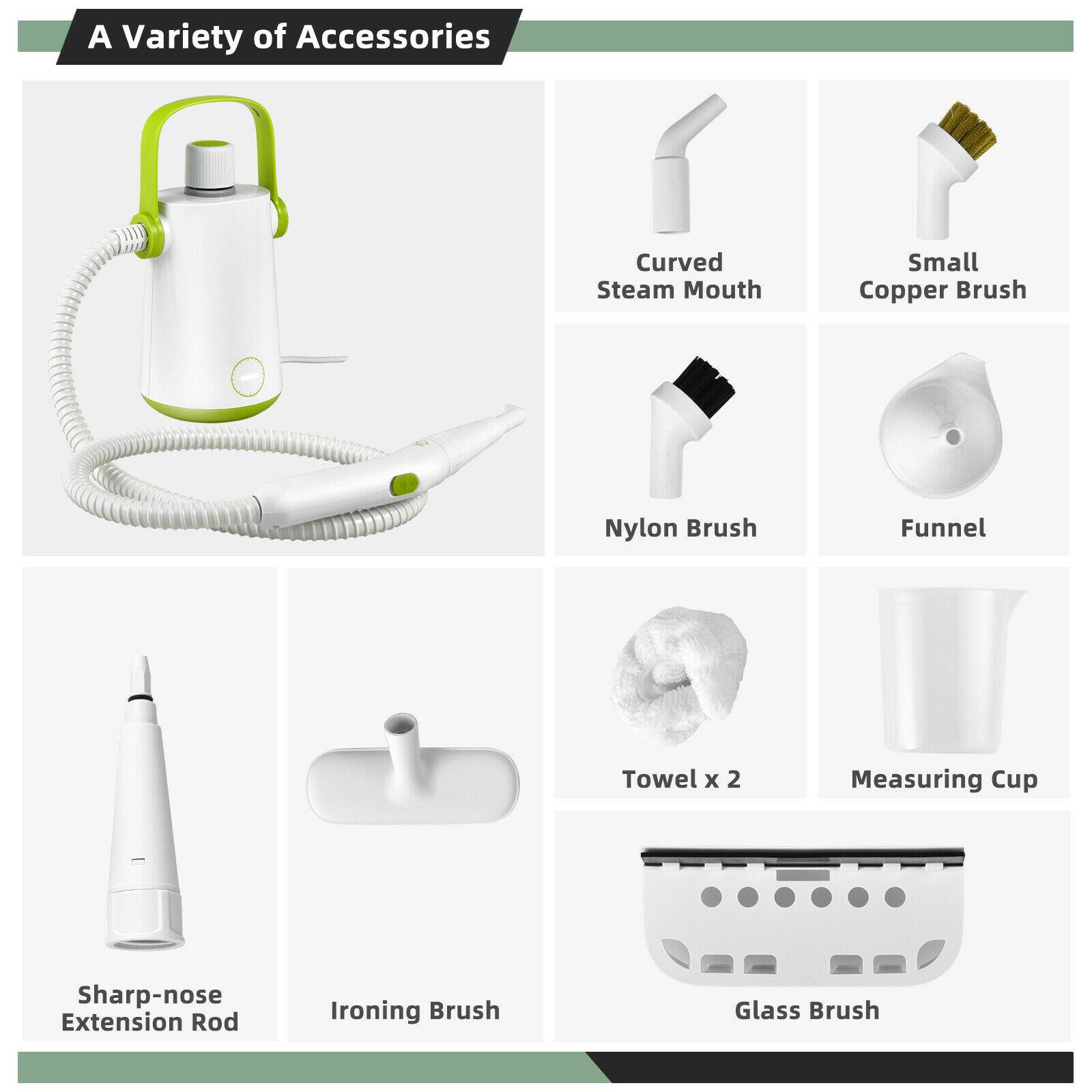 A Variety of Accessories

- Curved Steam Mouth
- Small Copper Brush
- Nylon Brush
- Funnel
- Towel x 2
- Measuring Cup
- Sharp-nose Extension Rod
- Ironing Brush
- Glass Brush