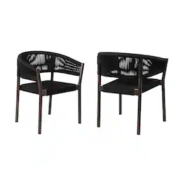 Armen Living - Doris Outdoor Patio Dining Chair in Dark Eucalyptus Wood with Rope - Set of 2 - Black
