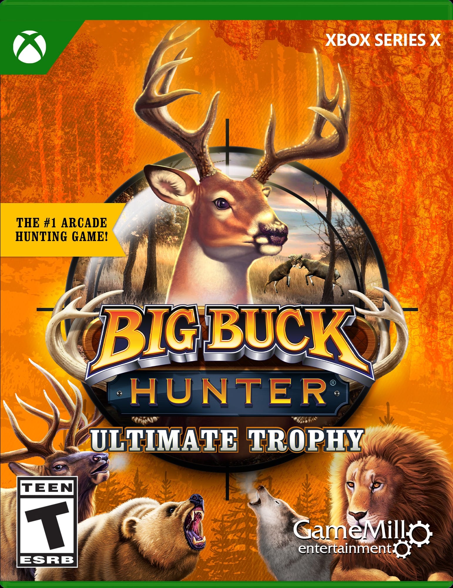 The Xbox Series X game Big Buck Hunter Ultimate Trophy is the #1 arcade hunting game. It is rated Teen by the ESRB and is developed by GameMill Entertainment.