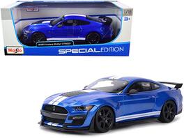 2020 Ford Mustang Shelby GT500 Stripes "Special Edition" 1/18 Diecast Model Car by Maisto - Blue Metallic With White